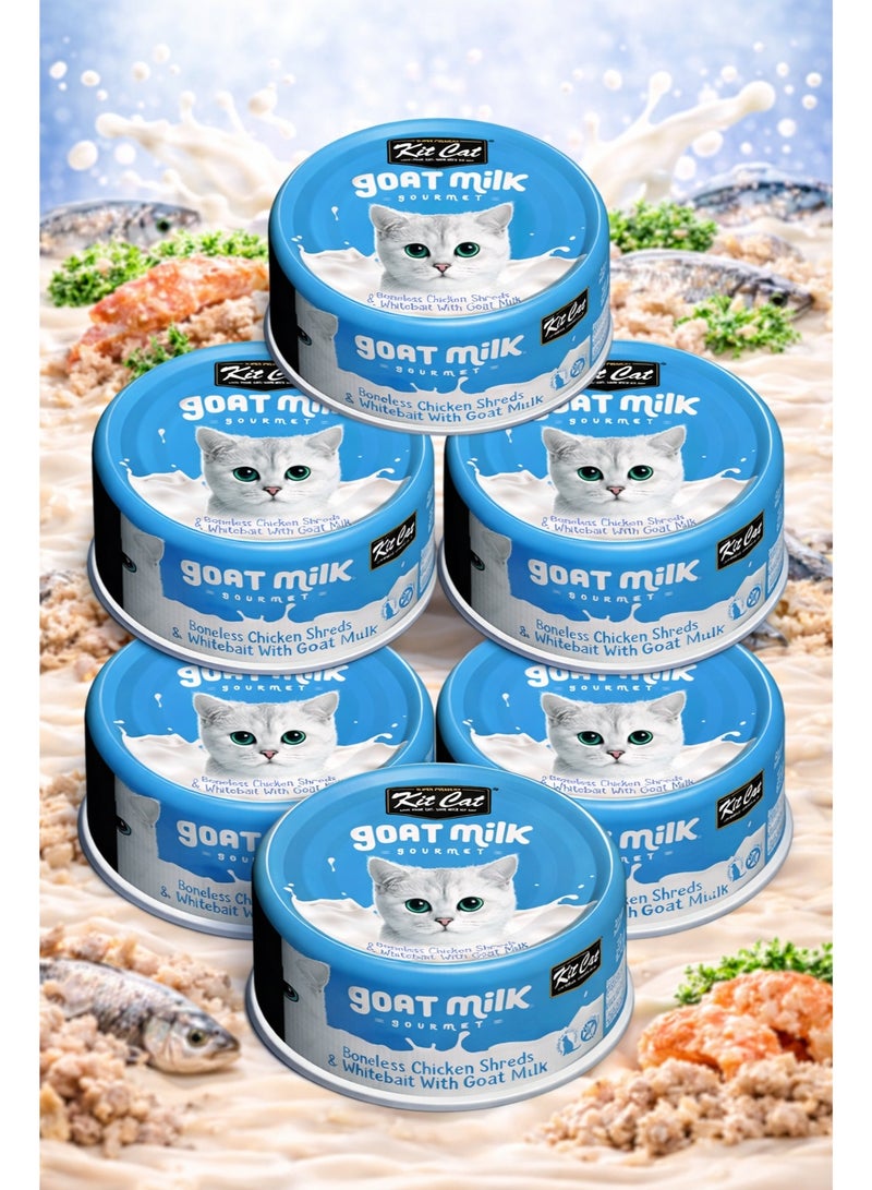 Boneless Chicken Shreds & Whitebait with Goat Milk 70g (Pack of 6)